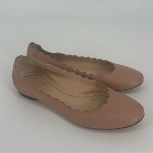 Chloe Lauren Nappa Leather Scalloped Trim Slip-on Ballet Flats 36.5 6.5 Taupe